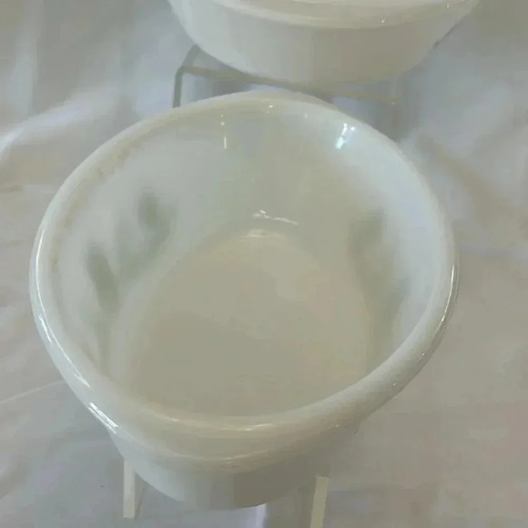 2 - Glasbake 1970s Casserole Dishes Green Daisy Milk Glass MCM Kitchen - Picture 5 of 11